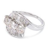 Vintage Platinum Diamond Three Stone Bypass Ring