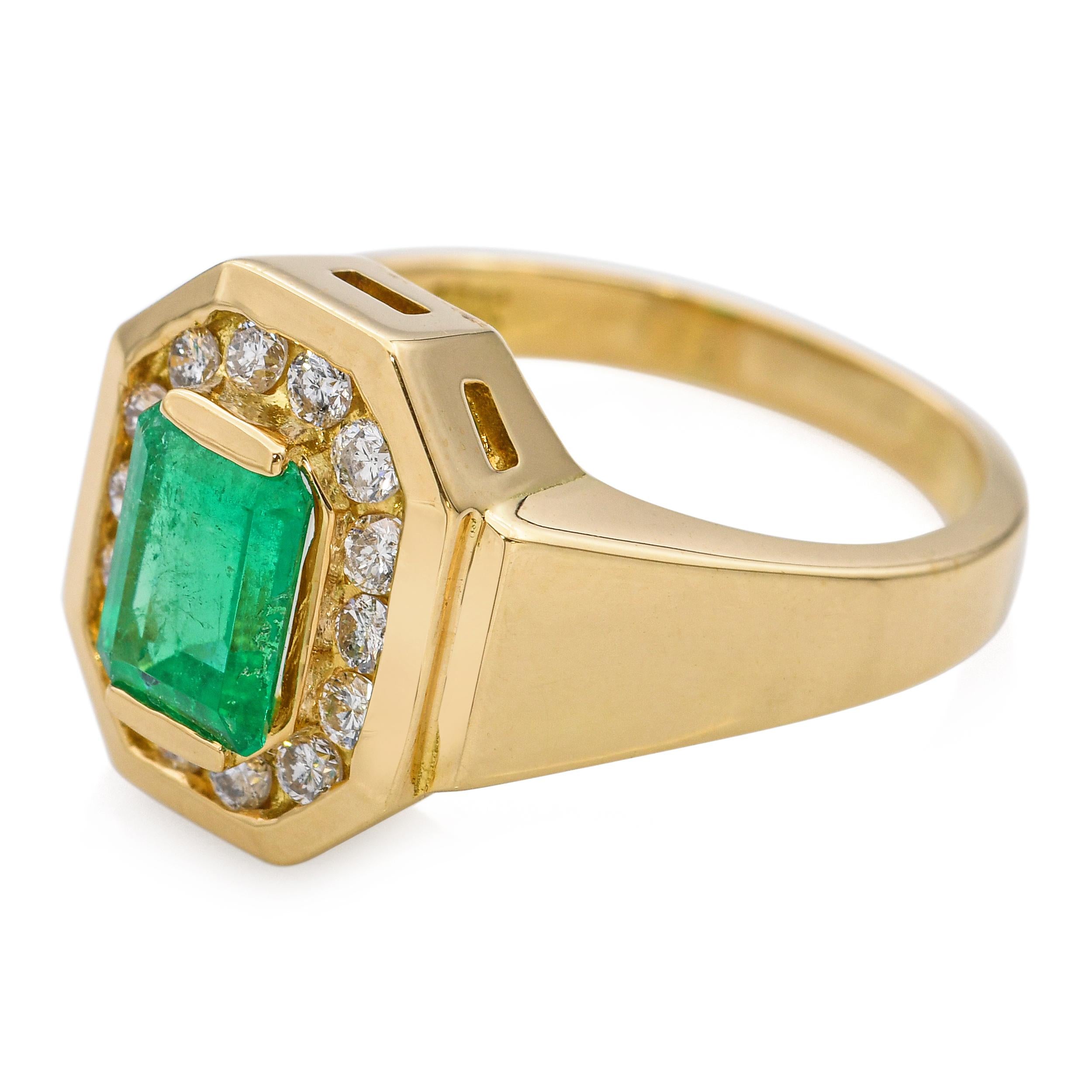 18K Yellow Gold GIA Colombian F2 Emerald & 0.28tcw Diamond Ring