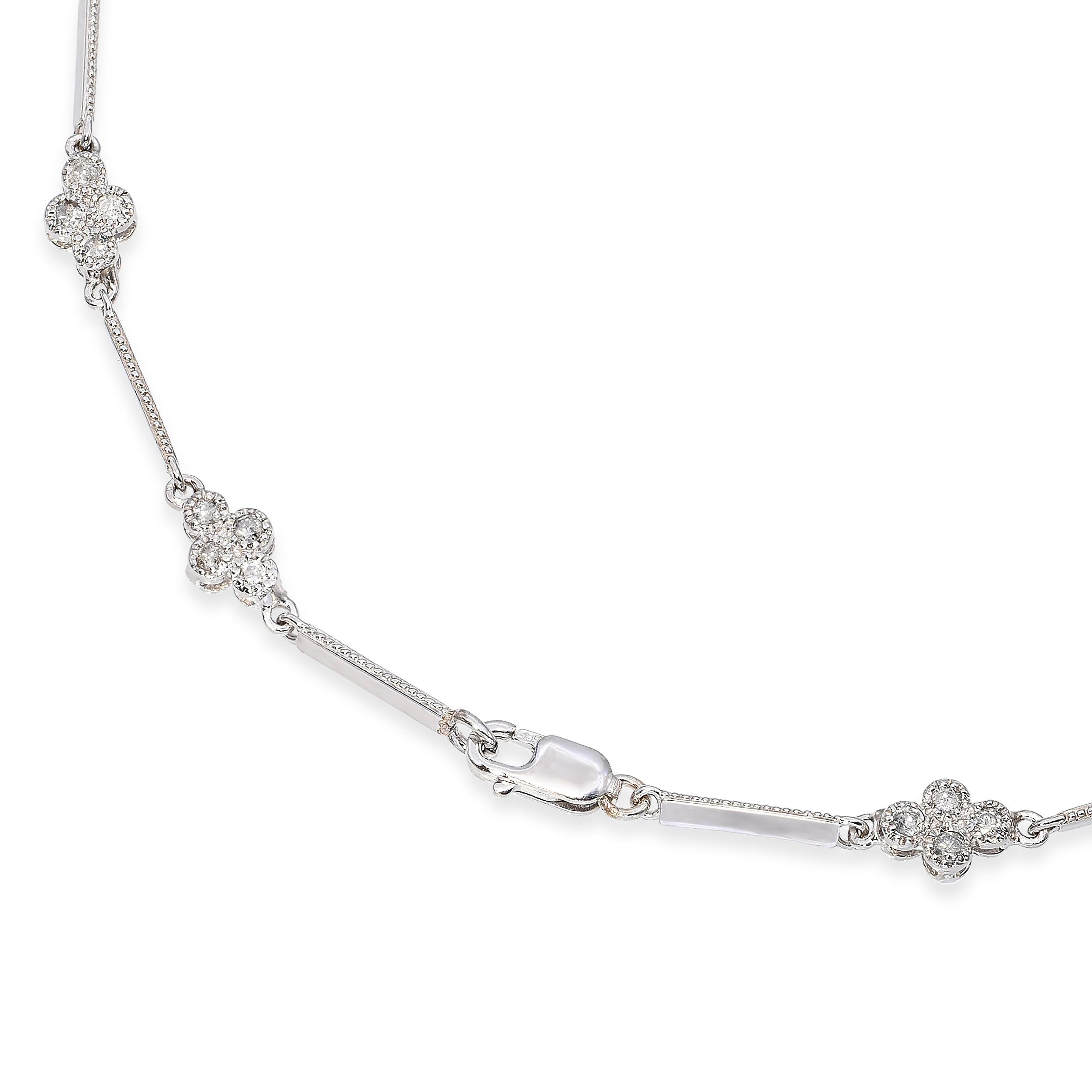 13k White Gold 8.04ctw Sapphire and 1.47ctw Diamond Trefoil Station Necklace