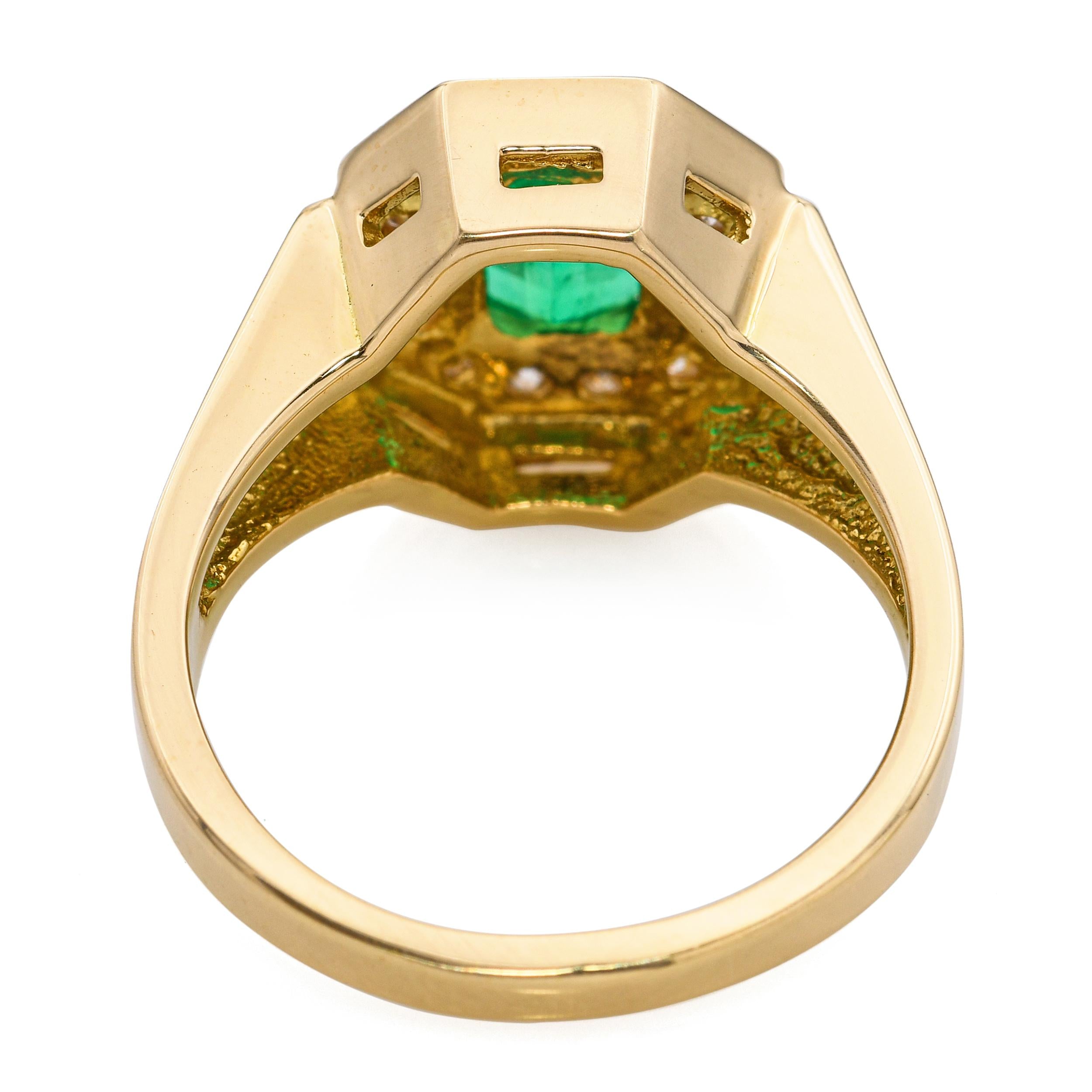 18K Yellow Gold GIA Colombian F2 Emerald & 0.28tcw Diamond Ring