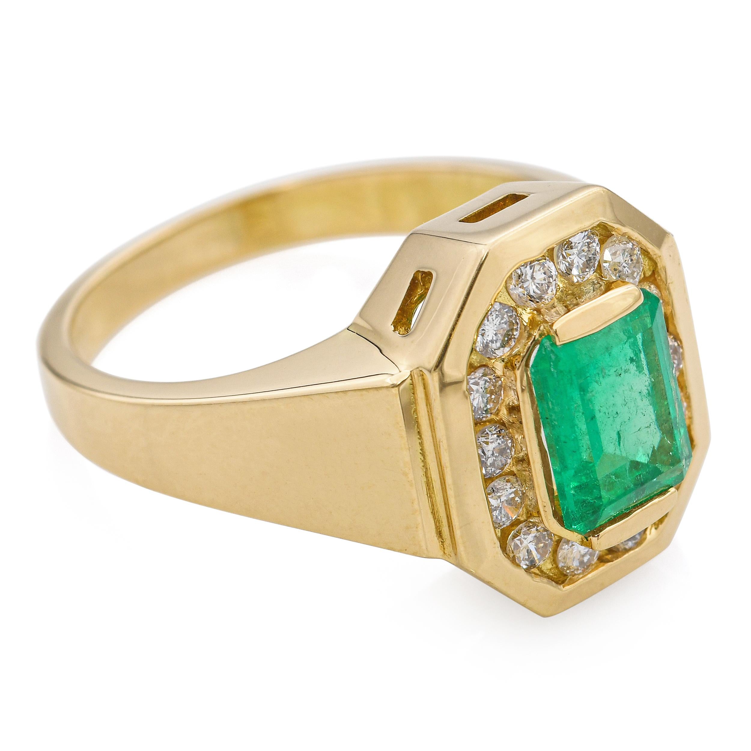 18K Yellow Gold GIA Colombian F2 Emerald & 0.28tcw Diamond Ring