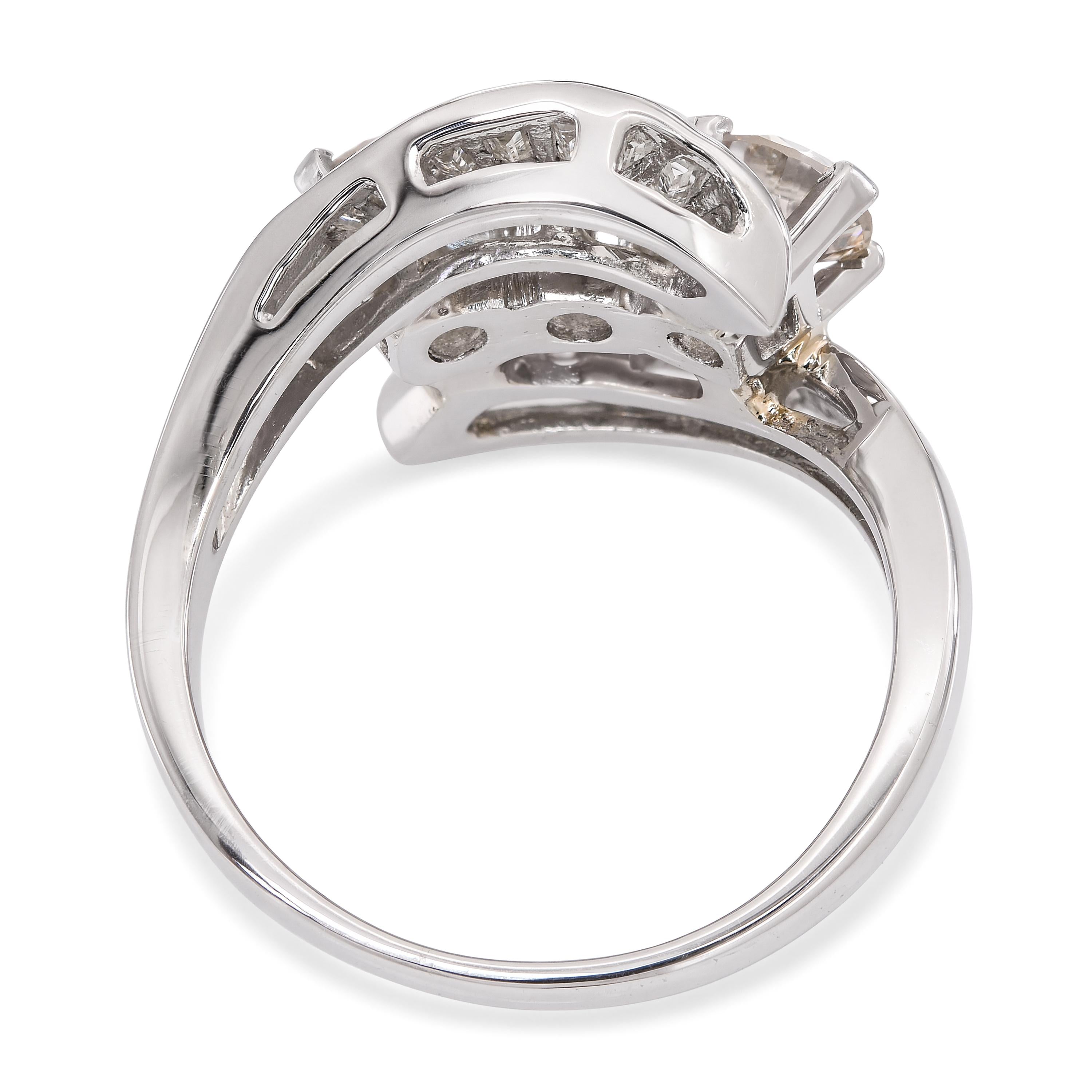 Vintage Platinum Diamond Three Stone Bypass Ring