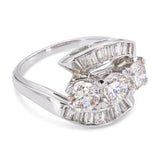 Vintage Platinum Diamond Three Stone Bypass Ring