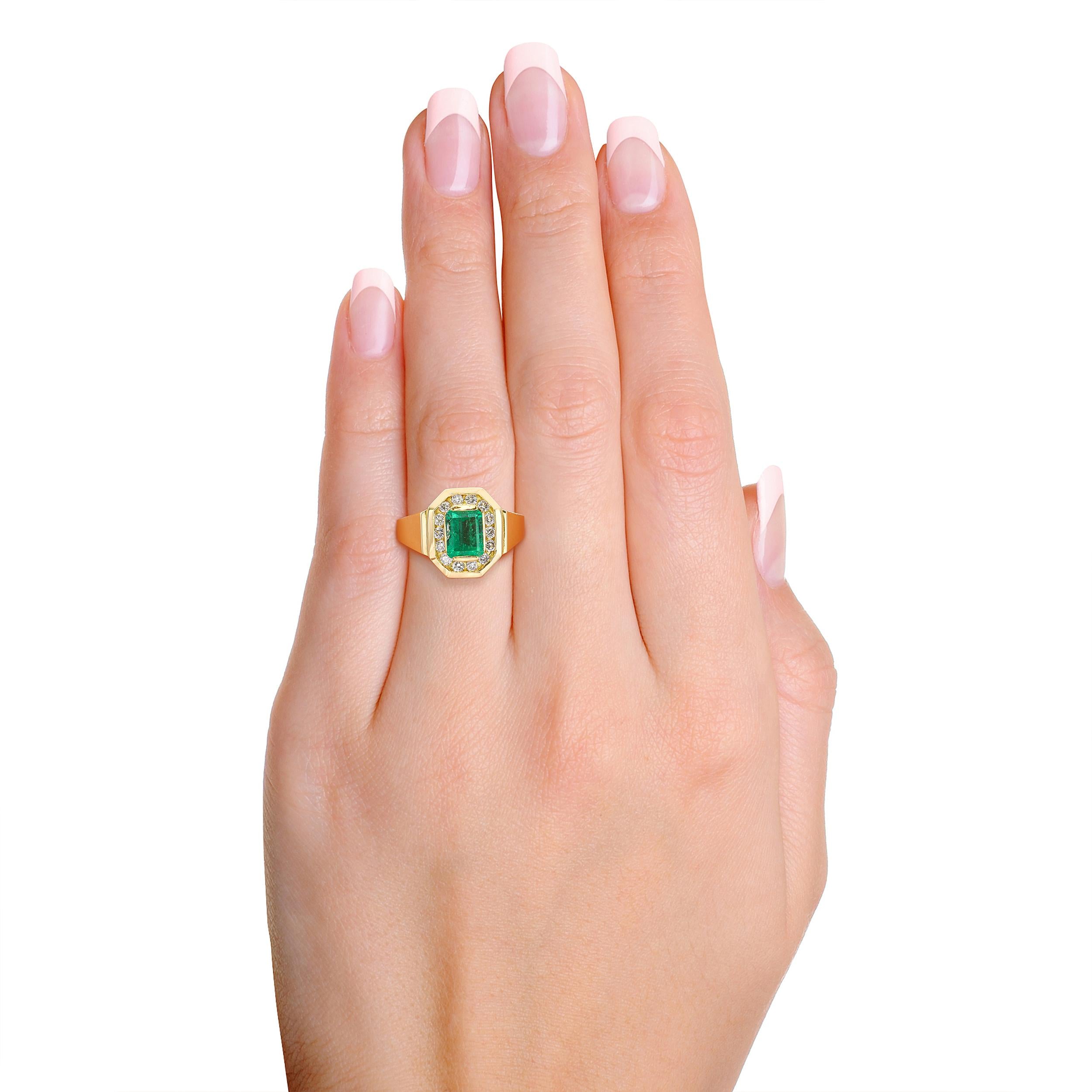 18K Yellow Gold GIA Colombian F2 Emerald & 0.28tcw Diamond Ring