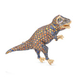 14k Yellow Gold Pave Sapphire and Diamond T-Rex Dinosaur Brooch