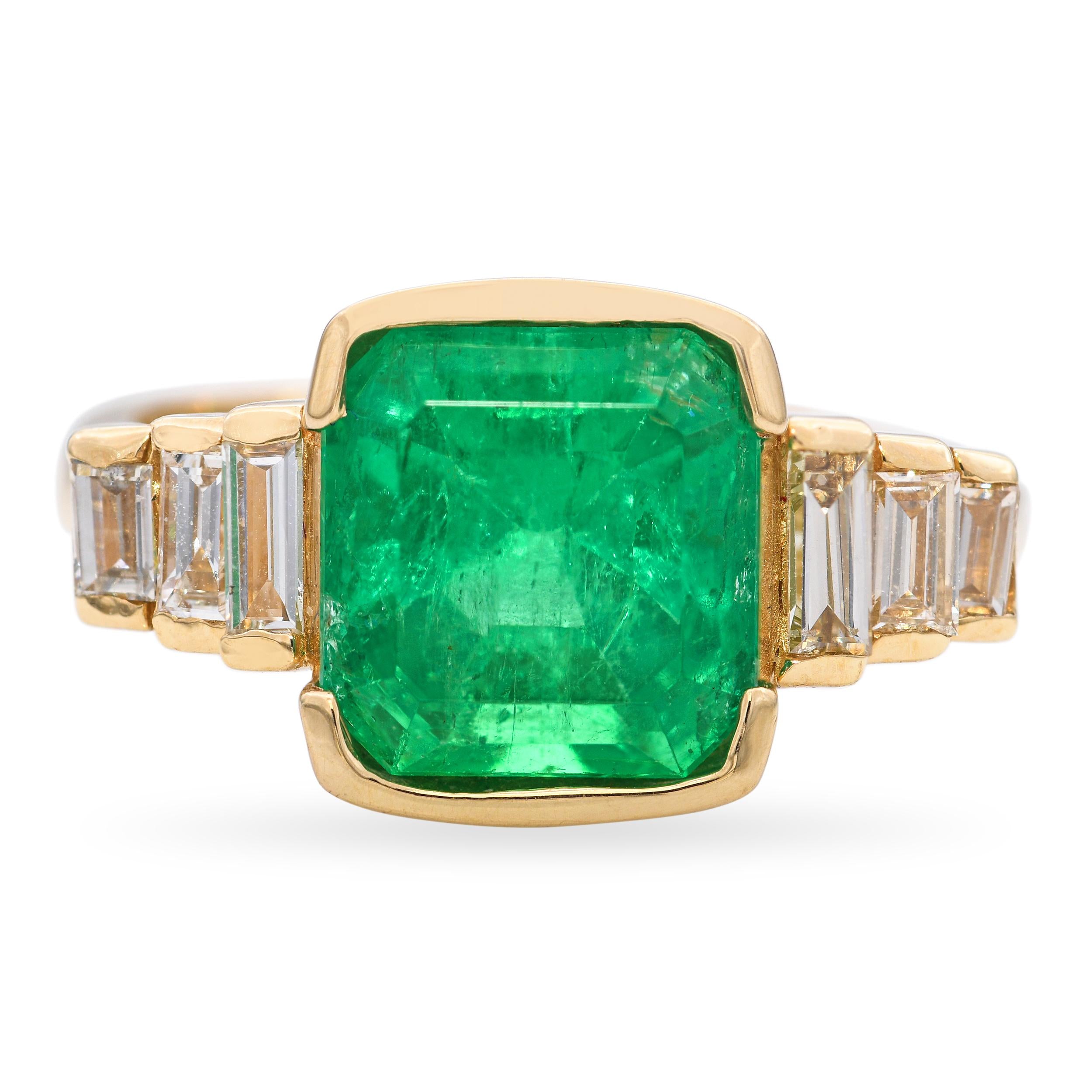 14K Yellow Gold GIA Colombian Minor Oil 2.79Ct Emerald & 0.50TCW Diamond Ring