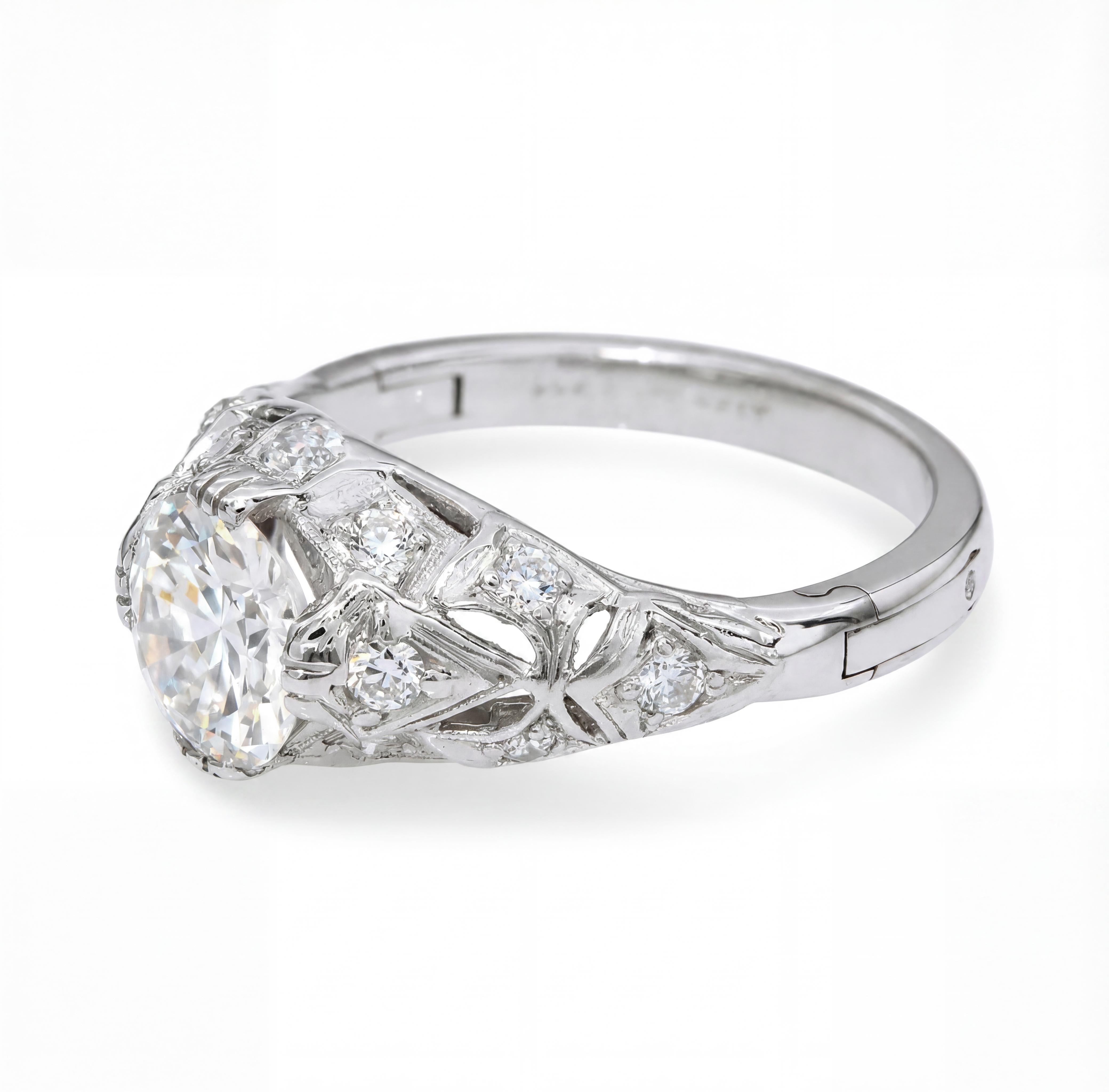 Vintage 14K White Gold Diamond Engagement Ring