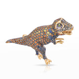 14k Yellow Gold Pave Sapphire and Diamond T-Rex Dinosaur Brooch