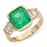 14K Yellow Gold GIA Colombian Minor Oil 2.79Ct Emerald & 0.50TCW Diamond Ring