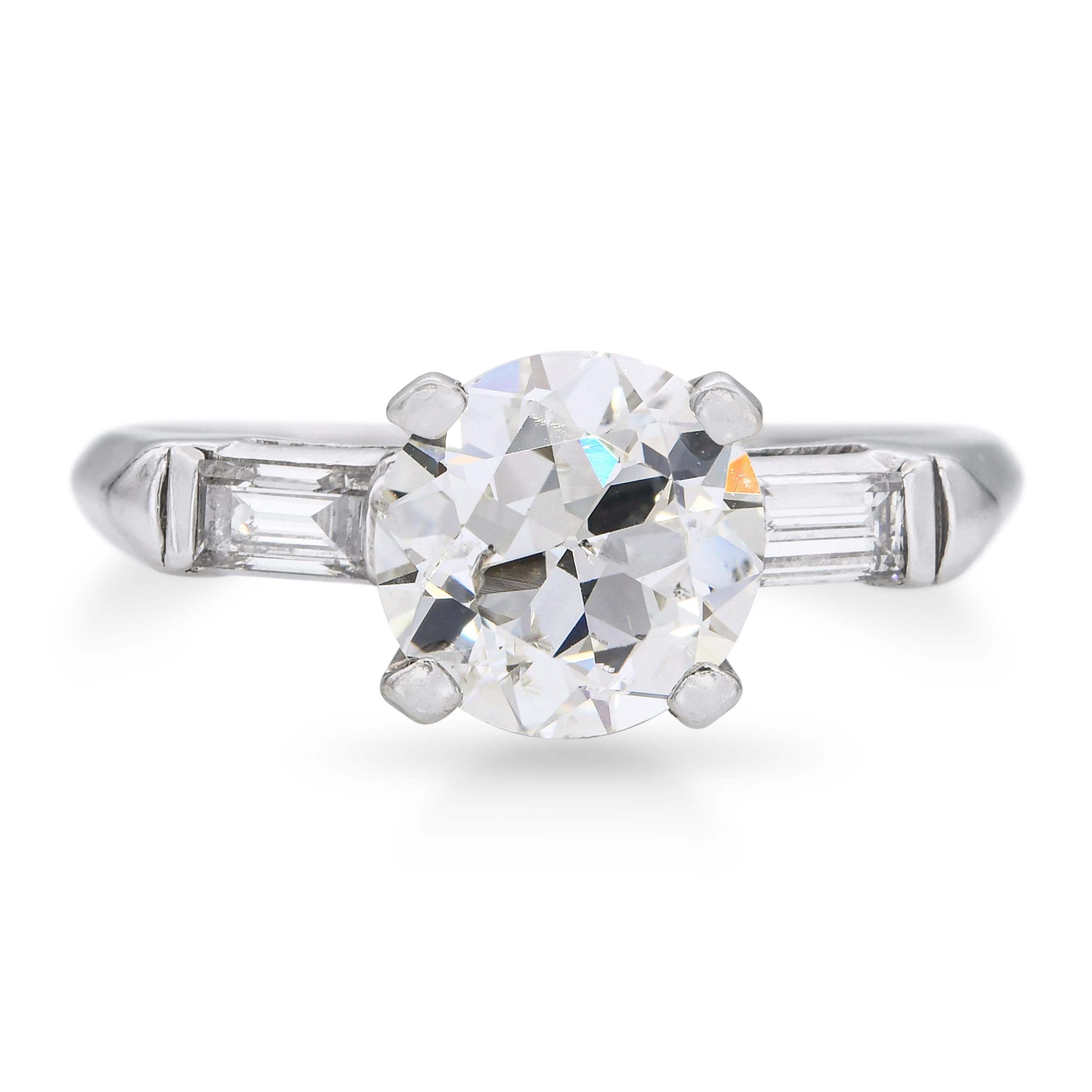 Vintage Platinum Old Euro Cut 1.25tcw J Si Diamond Engagement Ring