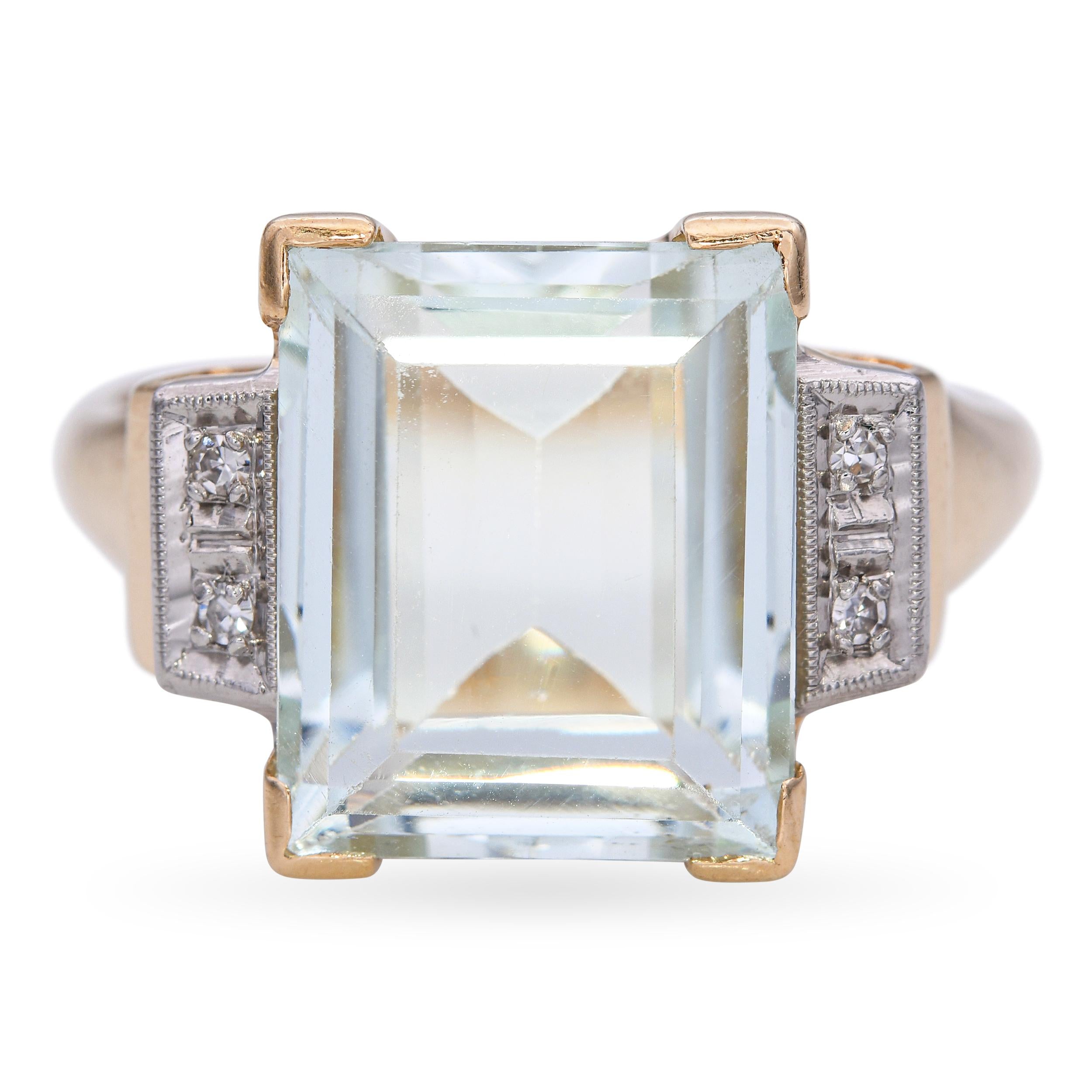 Yellow Gold 5.02ct Aquamarine and Diamond Statement Ring