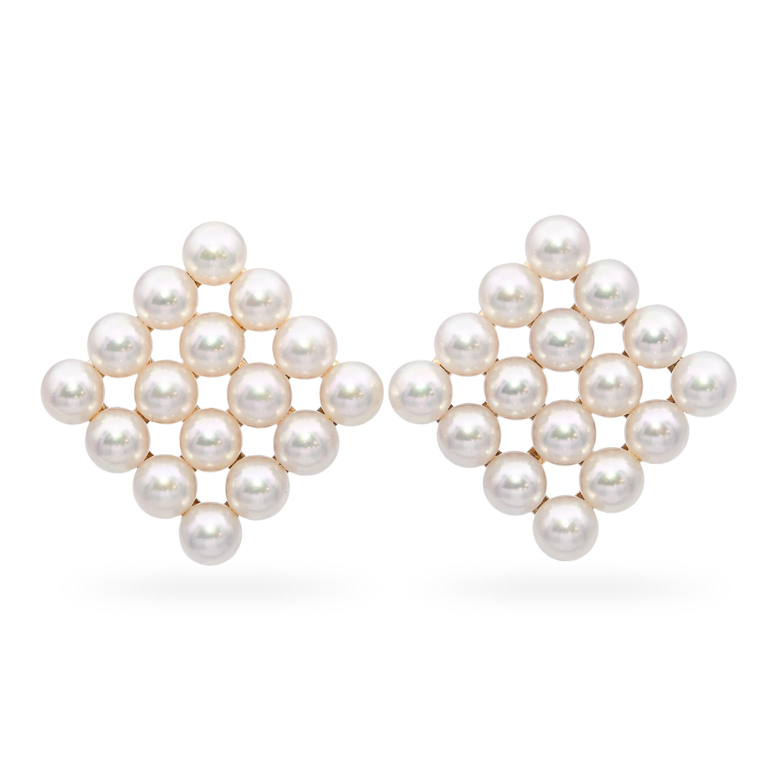 Mikimoto 14k Yellow Gold Pearl Cluster Earrings