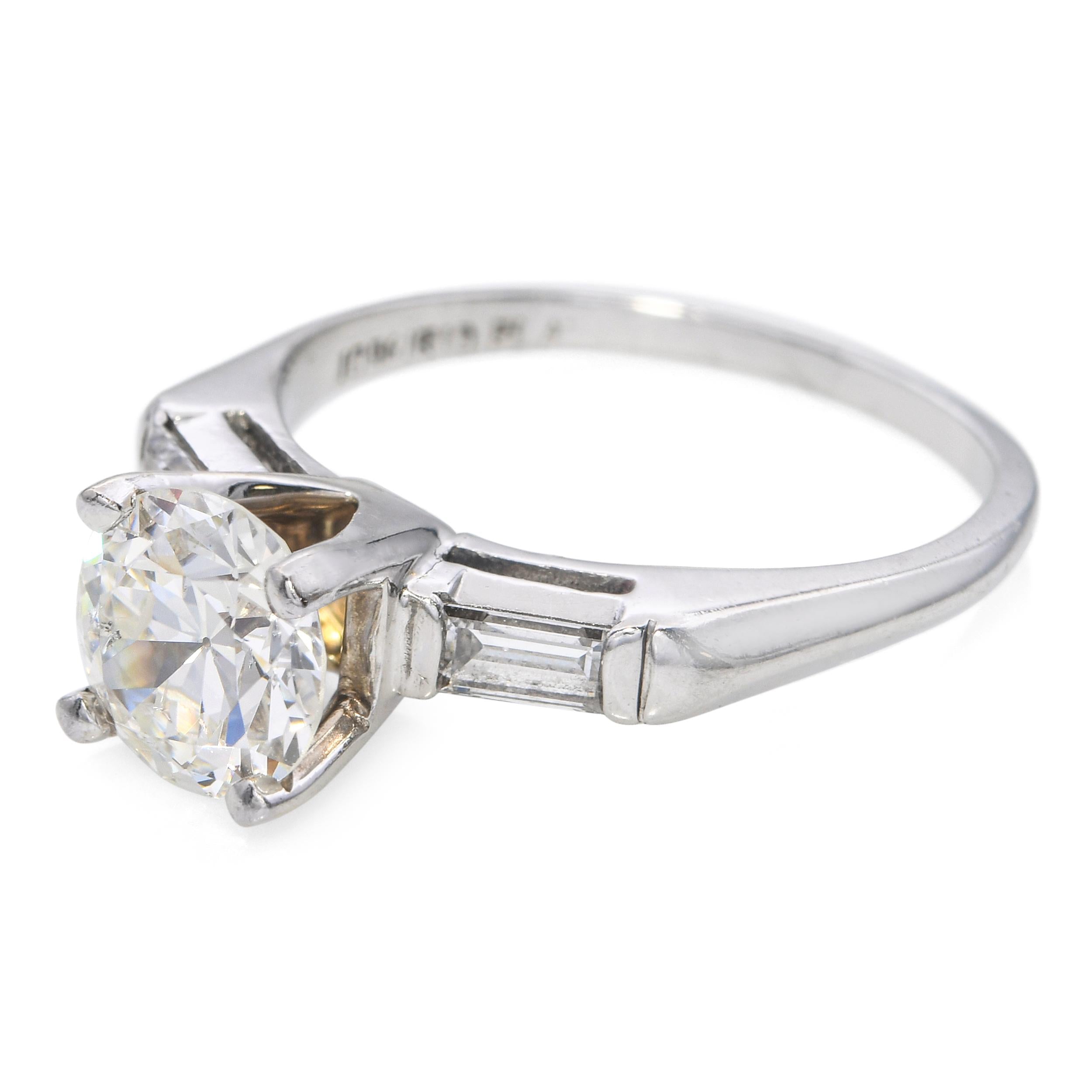 Vintage Platinum Old Euro Cut 1.25tcw J Si Diamond Engagement Ring
