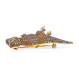 14k Yellow Gold Pave Sapphire and Diamond T-Rex Dinosaur Brooch