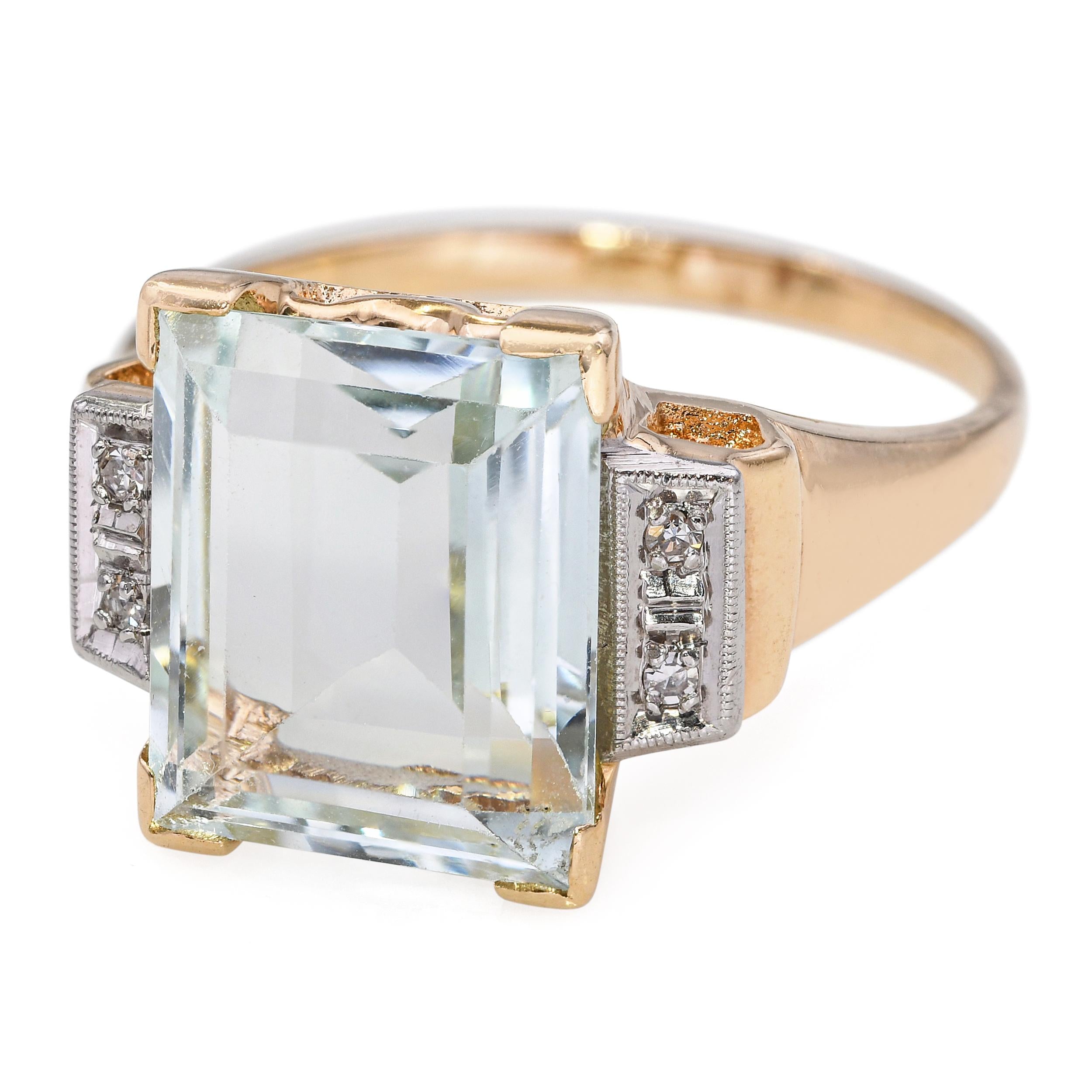 Yellow Gold 5.02ct Aquamarine and Diamond Statement Ring