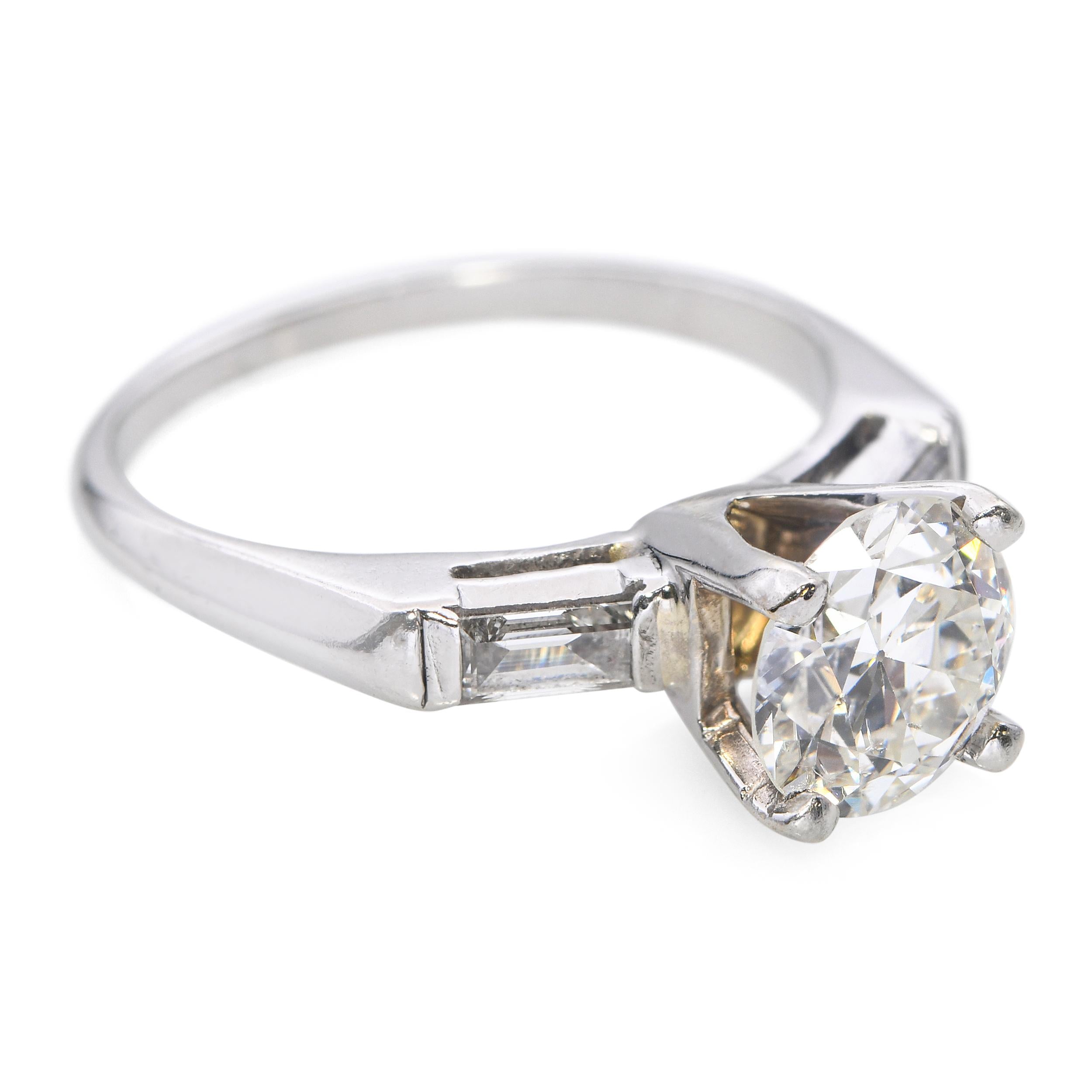 Vintage Platinum Old Euro Cut 1.25tcw J Si Diamond Engagement Ring