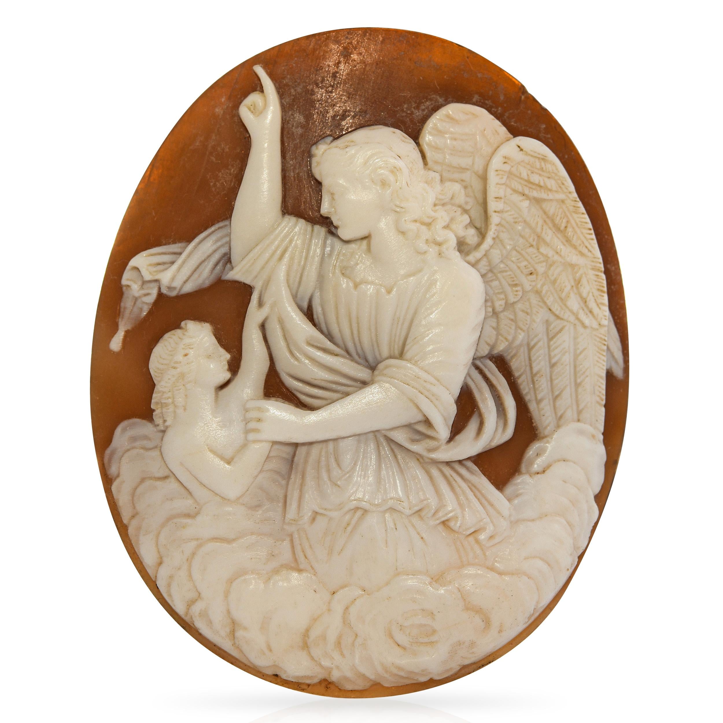 Antique Shell Cameo Angel with a Young Child that Died Loose Cameo