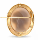 Antique Victorian 18k Yellow Gold Agate Cameo Pearl Framed Brooch