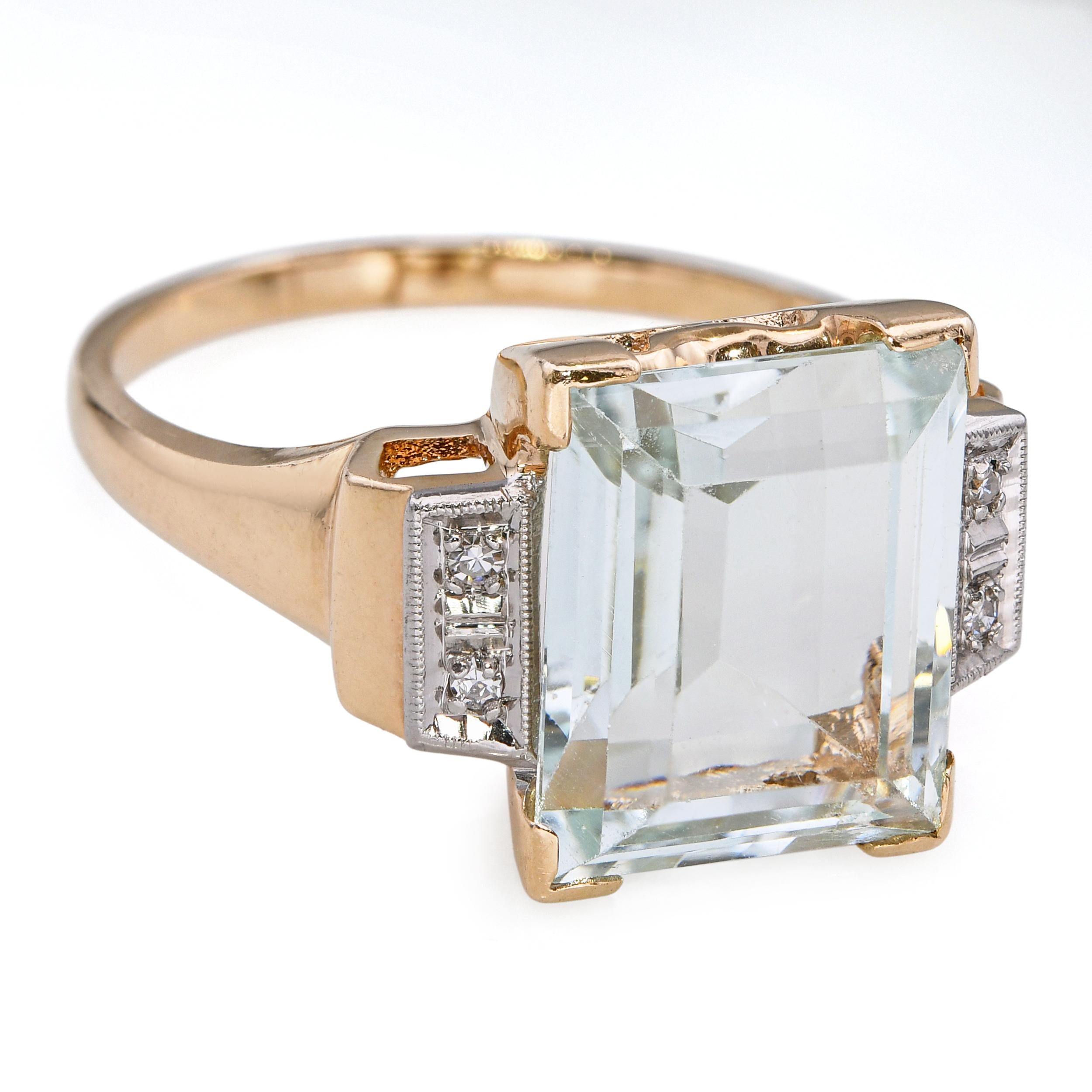 Yellow Gold 5.02ct Aquamarine and Diamond Statement Ring