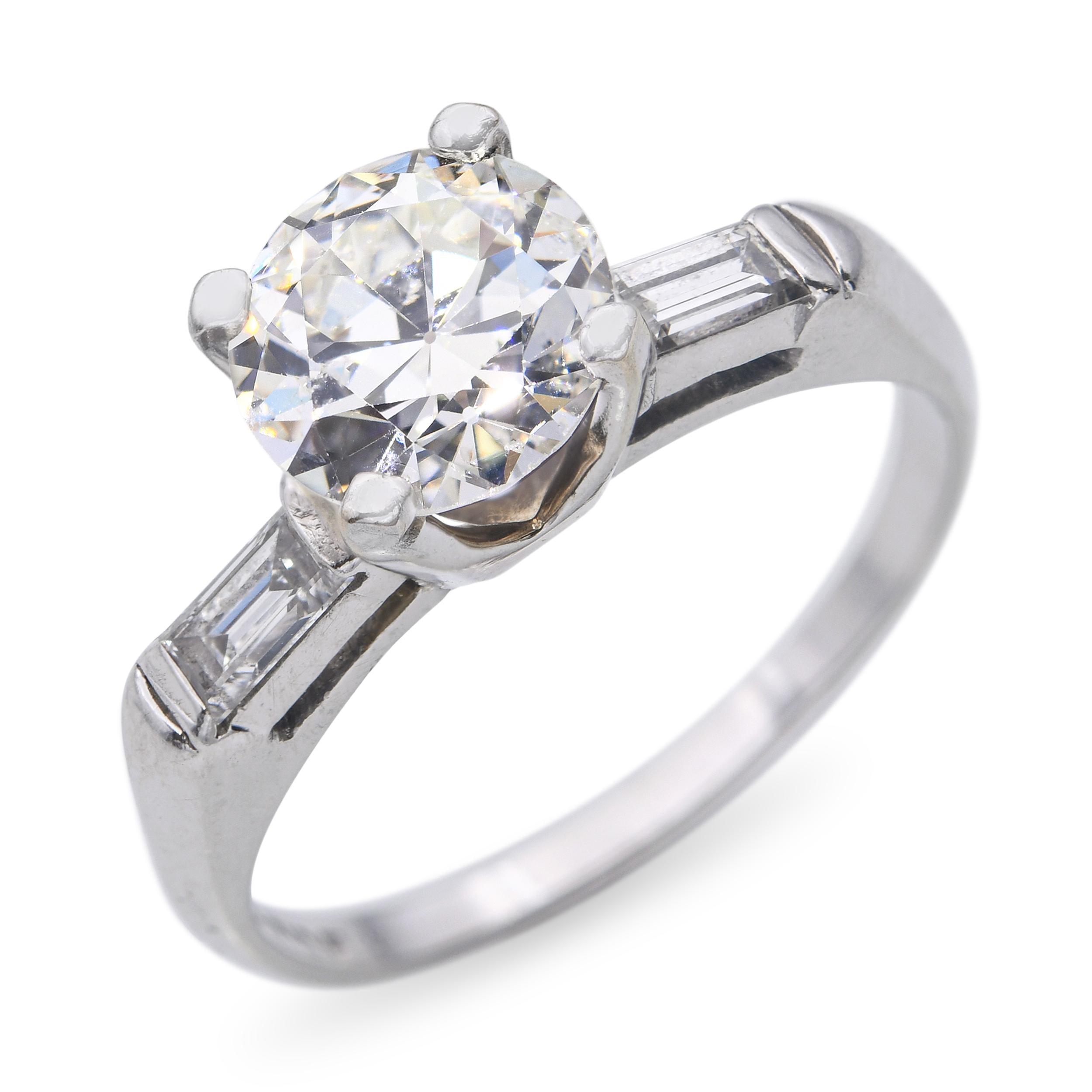 Vintage Platinum Old Euro Cut 1.25tcw J Si Diamond Engagement Ring