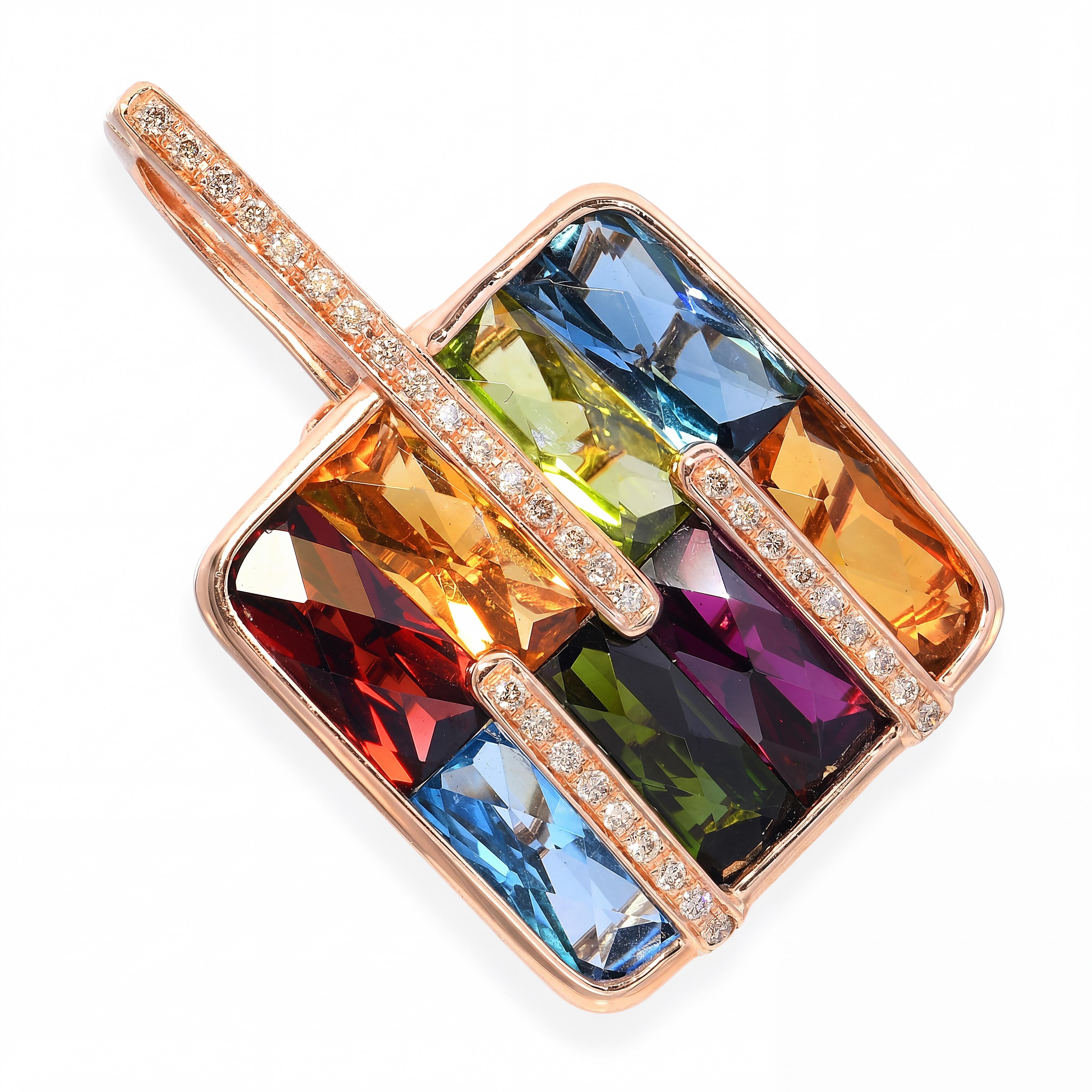 Bellarri 14k Rose Gold Assorted Multicolor Gemstone & Diamond Pendant