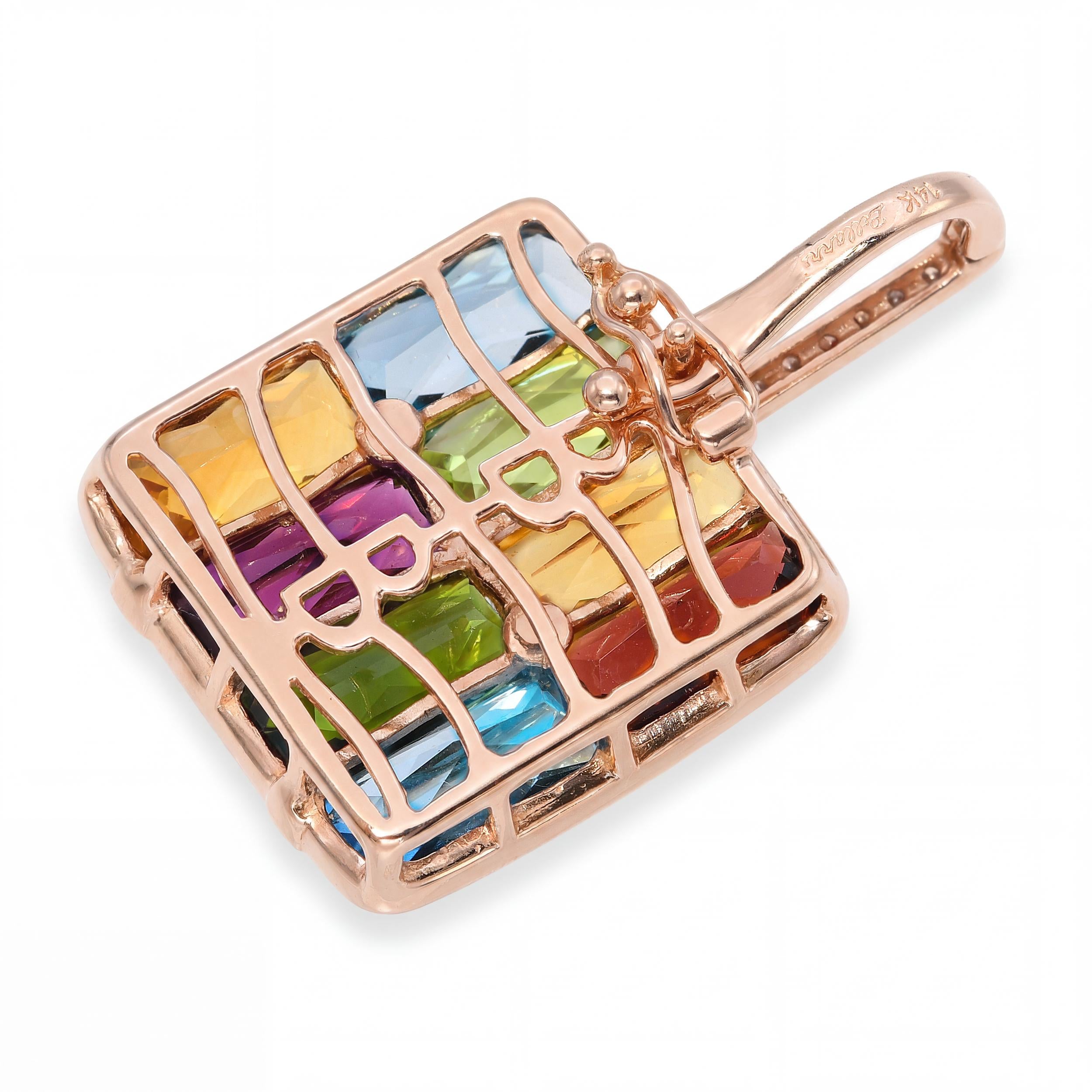 Bellarri 14k Rose Gold Assorted Multicolor Gemstone & Diamond Pendant