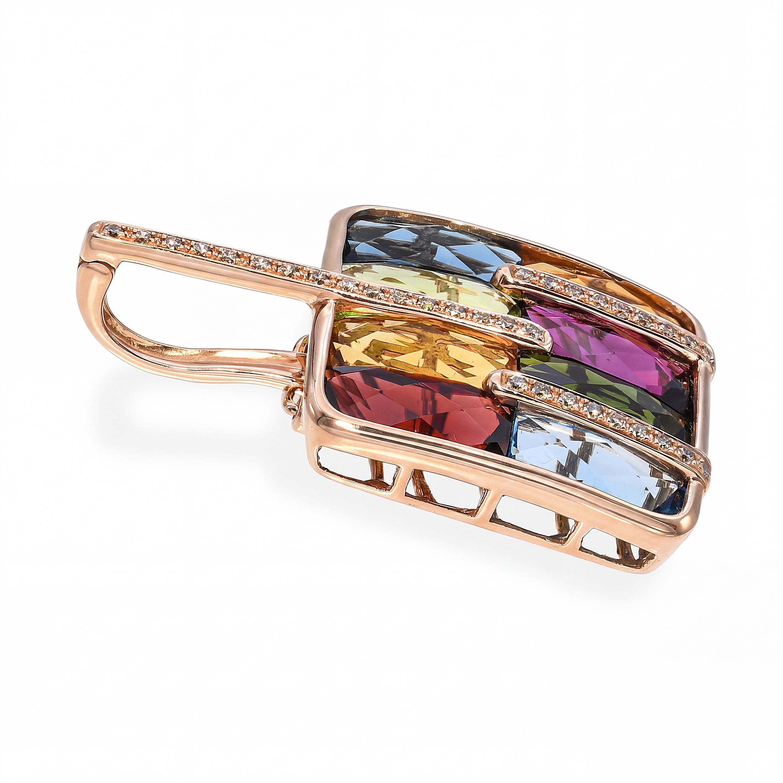 Bellarri 14k Rose Gold Assorted Multicolor Gemstone & Diamond Pendant