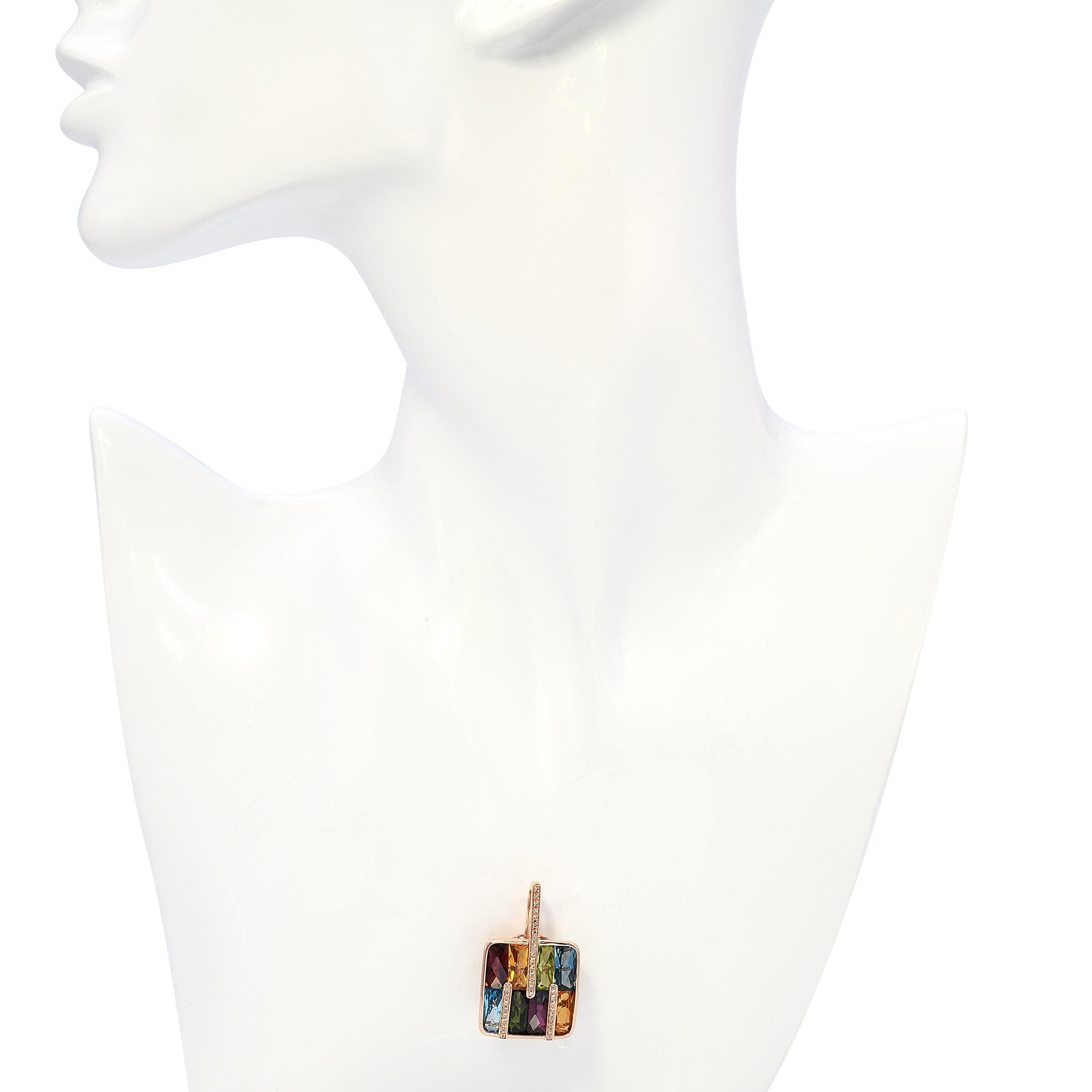 Bellarri 14k Rose Gold Assorted Multicolor Gemstone & Diamond Pendant
