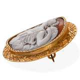 Antique 18k Yellow Gold Shell Cameo Muse of Drama Brooch