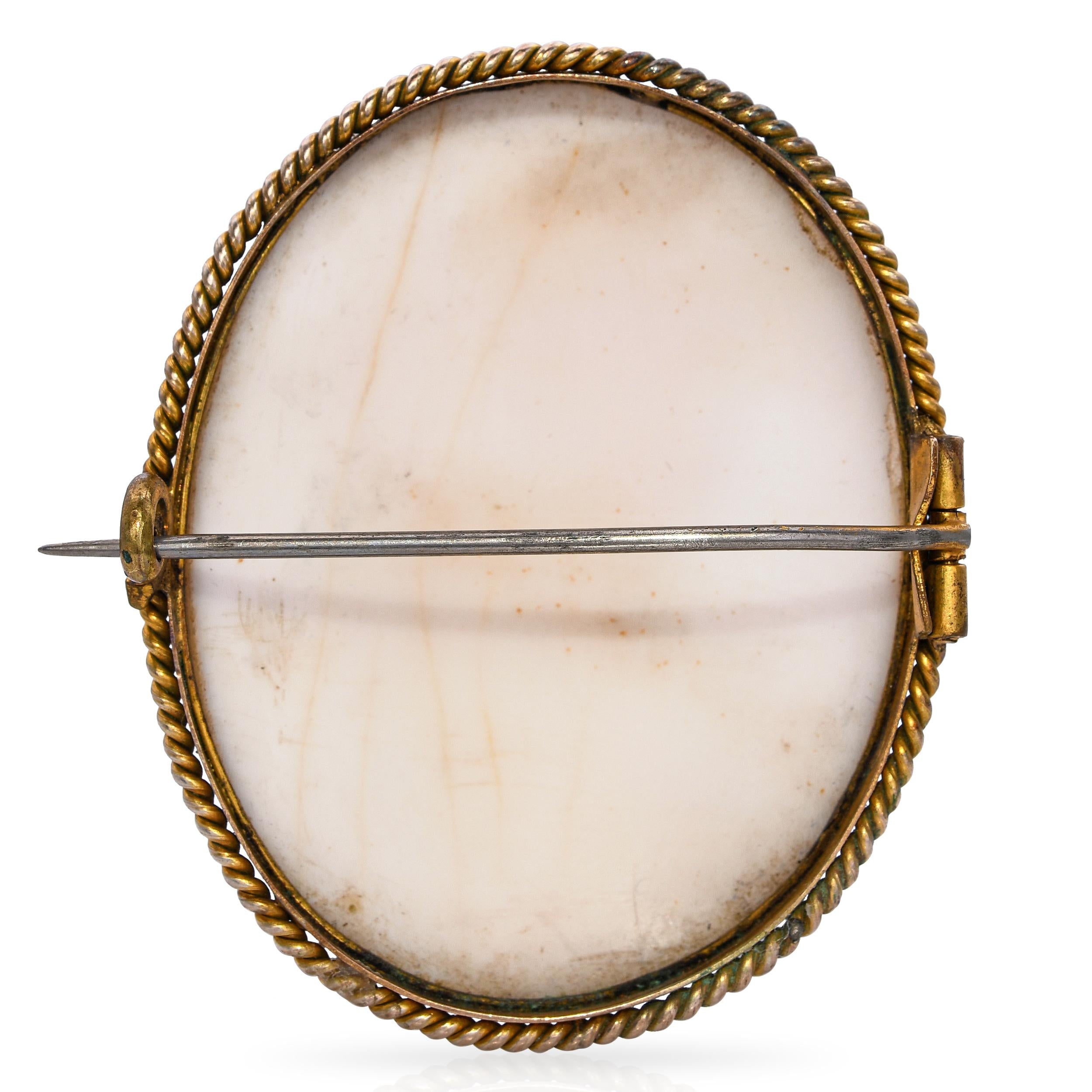 Antique Gold Filled Pink Conch Shell Cameo Bacchante Brooch