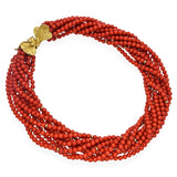 Vintage 19k Yellow Gold Red Coral Beaded Multi-Strand Necklace