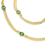 Antique 14k Yellow Gold Jade and Diamond Link Three Strand Necklace