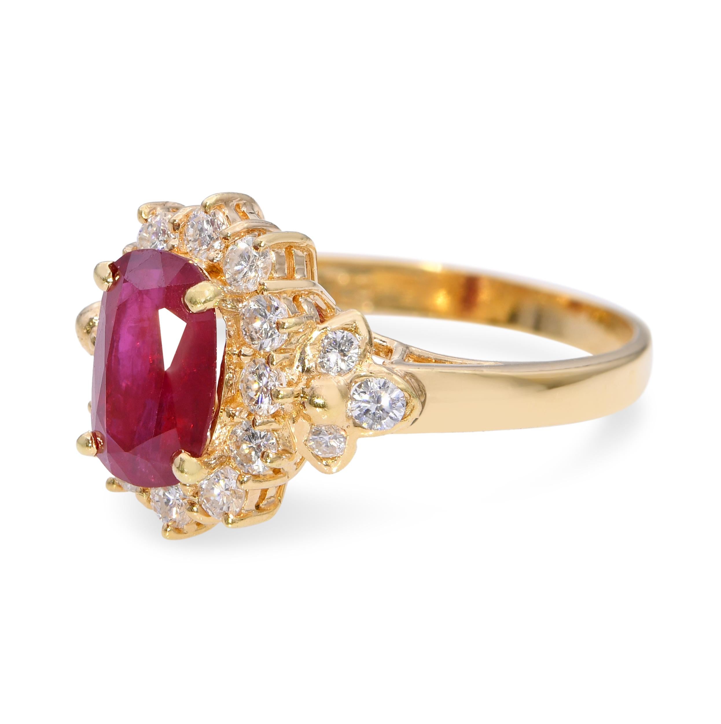 18k Yellow Gold 1.79ct Mozambique Ruby & Diamond Ring