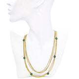 Antique 14k Yellow Gold Jade and Diamond Link Three Strand Necklace