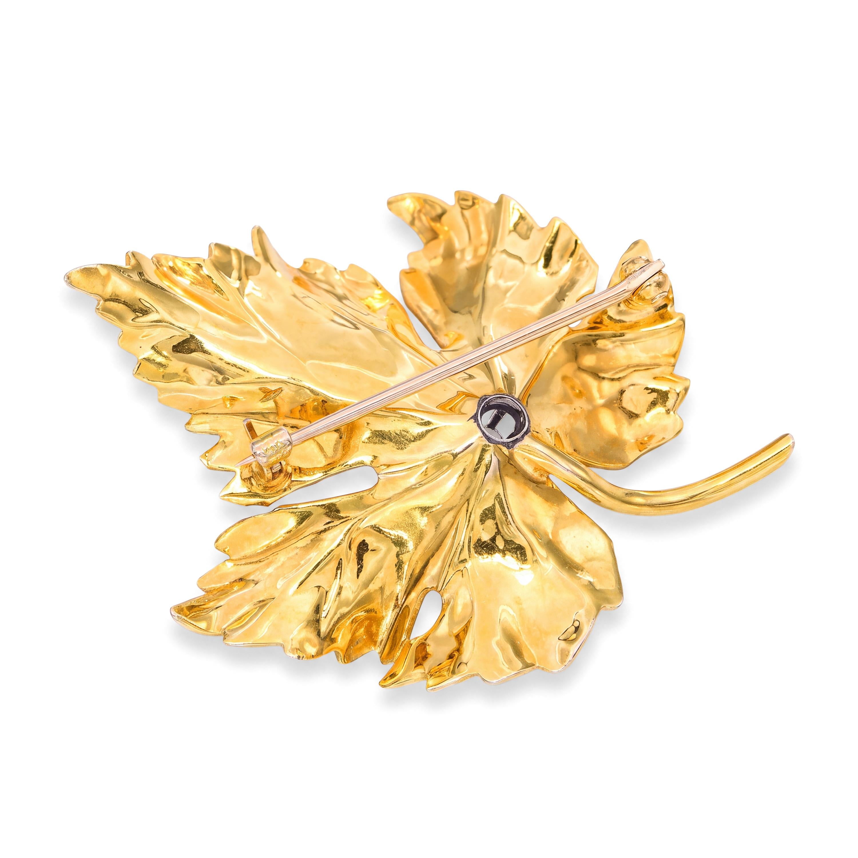 Vintage 14k Yellow Gold and Old Mine Diamond Maple Leaf Brooch