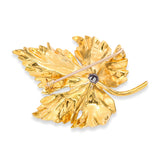Vintage 14k Yellow Gold and Old Mine Diamond Maple Leaf Brooch