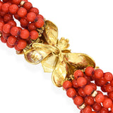 Vintage 19k Yellow Gold Red Coral Beaded Multi-Strand Necklace