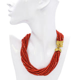Vintage 19k Yellow Gold Red Coral Beaded Multi-Strand Necklace