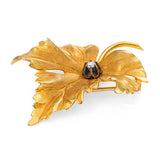 Vintage 14k Yellow Gold and Old Mine Diamond Maple Leaf Brooch
