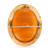 Antique Victorian 14k Yellow Gold Lady with Ornaments Hardstone Cameo Brooch