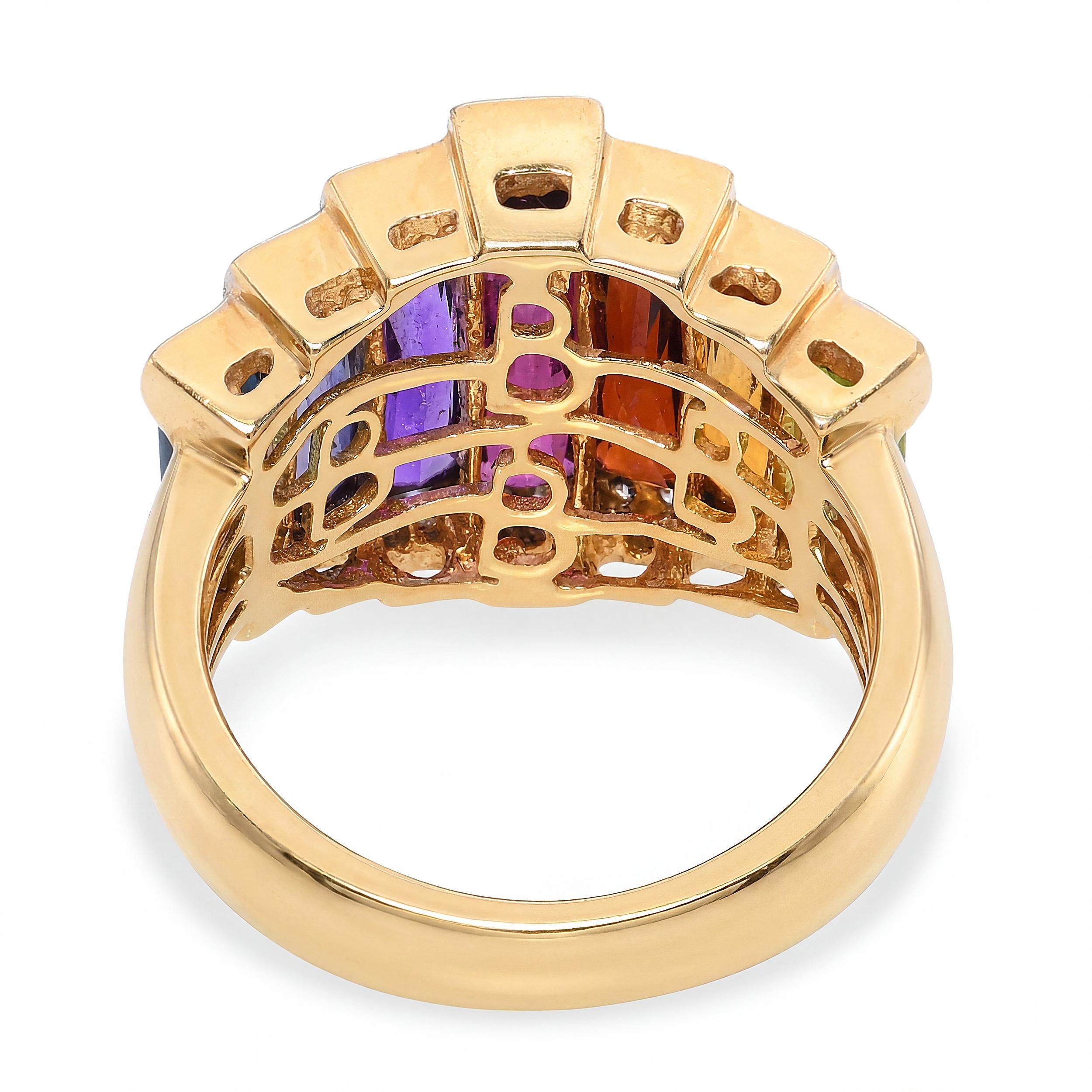 Bellarri 18k Yellow Gold Assorted Multicolor Gem and Diamond Statement Ring