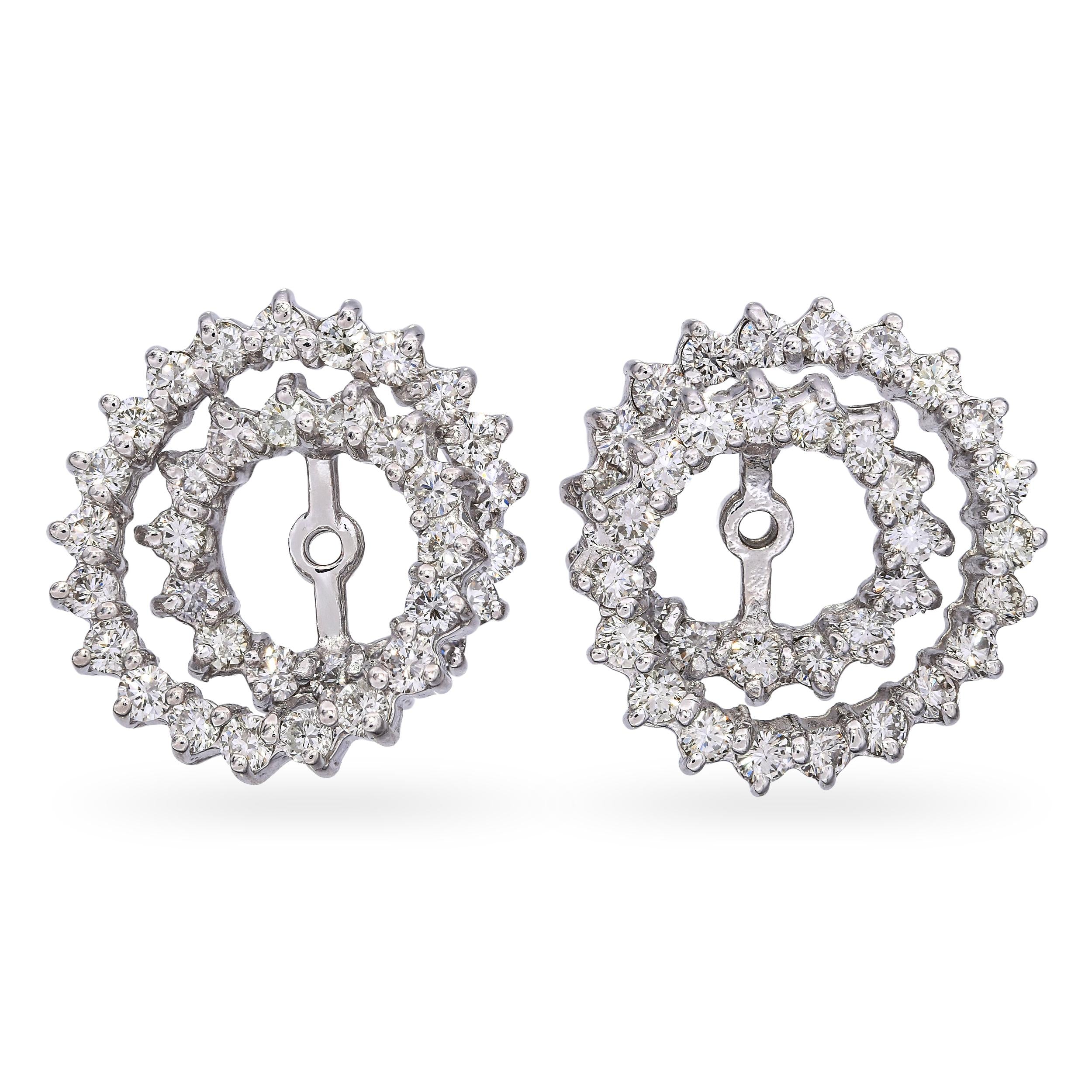 Vintage 14k White Gold 1.11tcw Diamond Spiral Earring Jackets