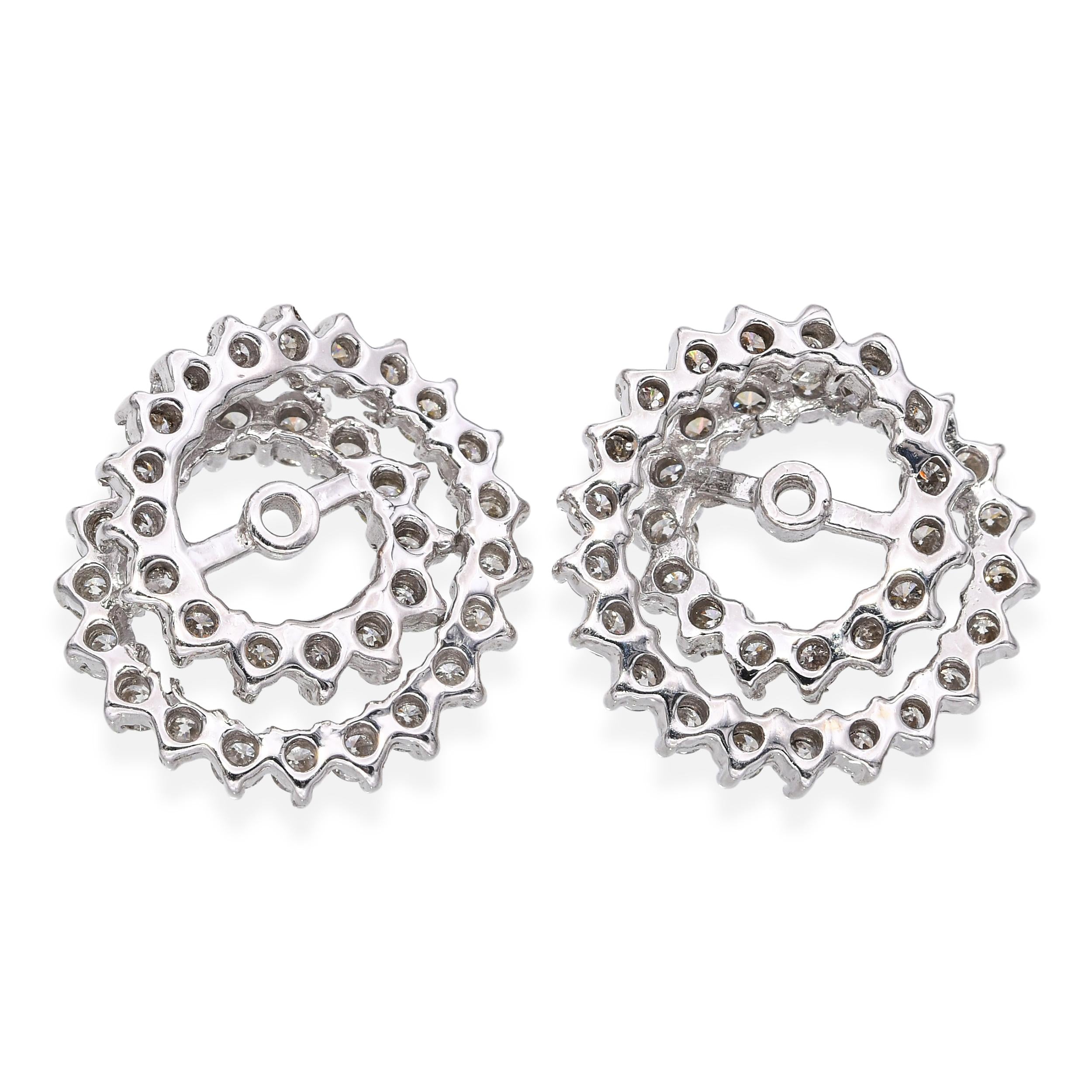 Vintage 14k White Gold 1.11tcw Diamond Spiral Earring Jackets