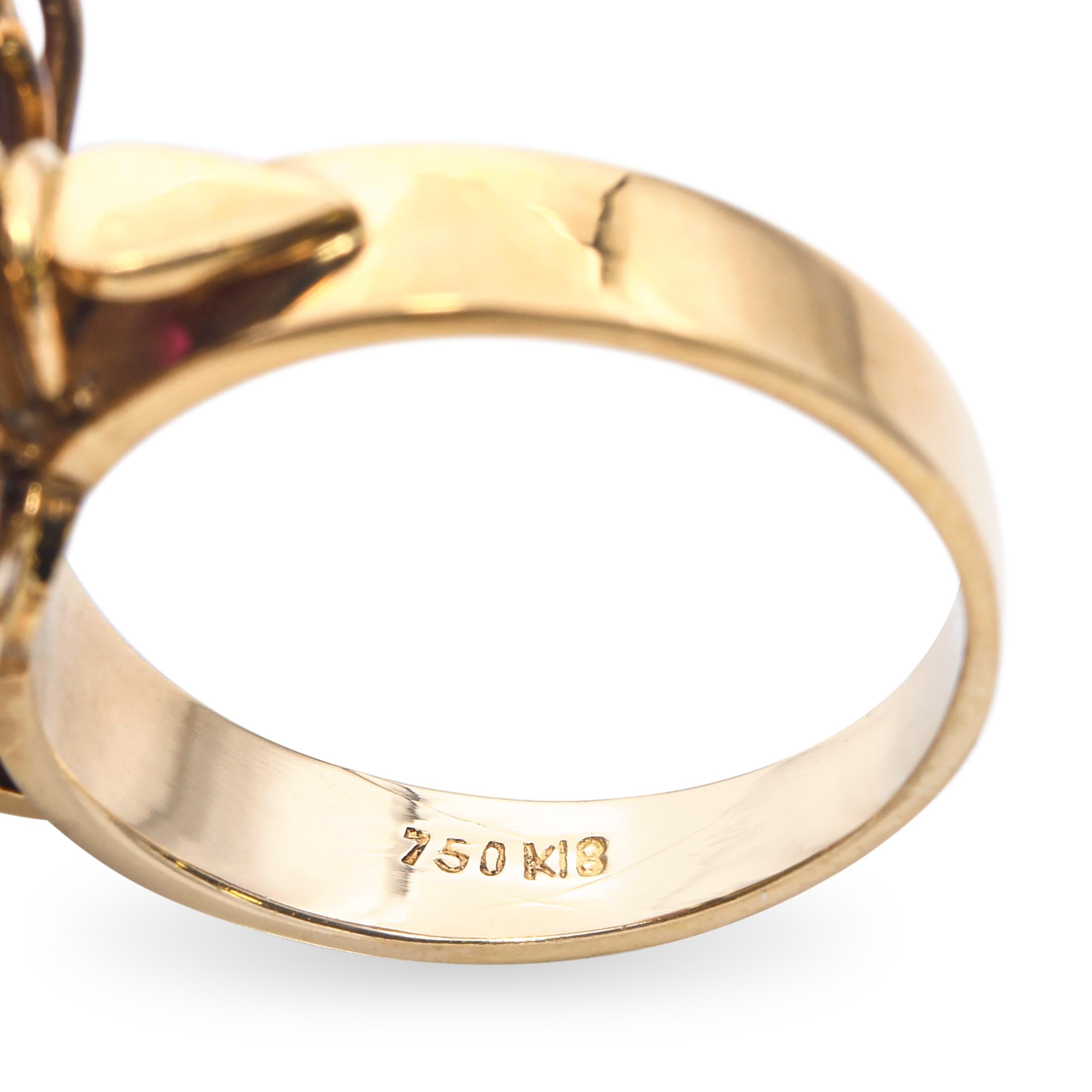 Vintage 18k Yellow Gold Emerald, Diamond, Sapphire, and Ruby Cluster Ring