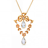 Antique Art Nouveau 14k Yellow Gold Topaz Pearl and Diamond Bow Detail Necklace