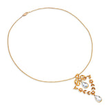Antique Art Nouveau 14k Yellow Gold Topaz Pearl and Diamond Bow Detail Necklace