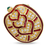 Judith Leiber 18k Yellow Gold Red Enamel and Diamond Turtle Brooch