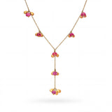 Italian 18k Yellow Gold Ruby and Gold Bead Drop Necklace