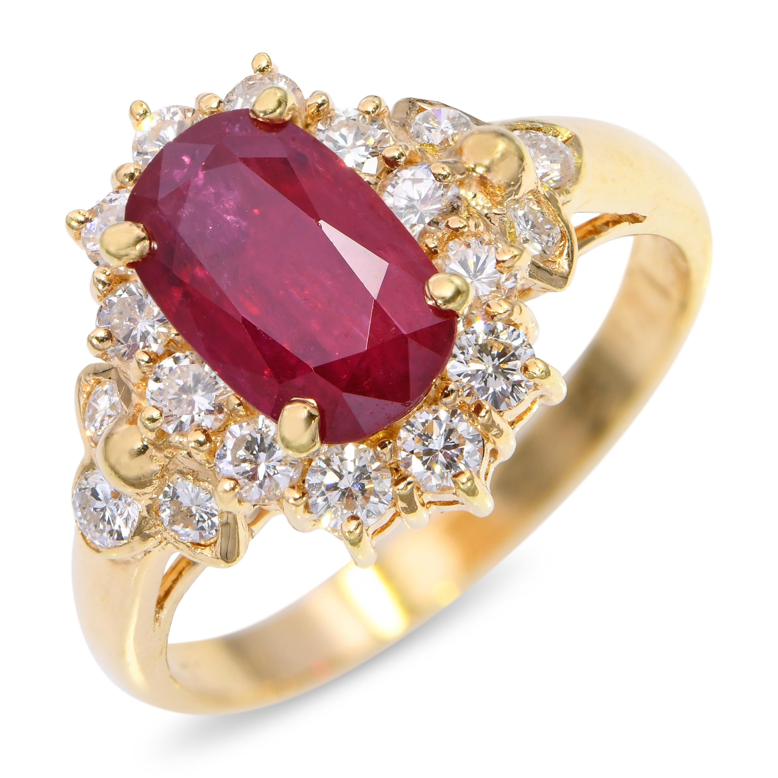 18k Yellow Gold 1.79ct Mozambique Ruby & Diamond Ring