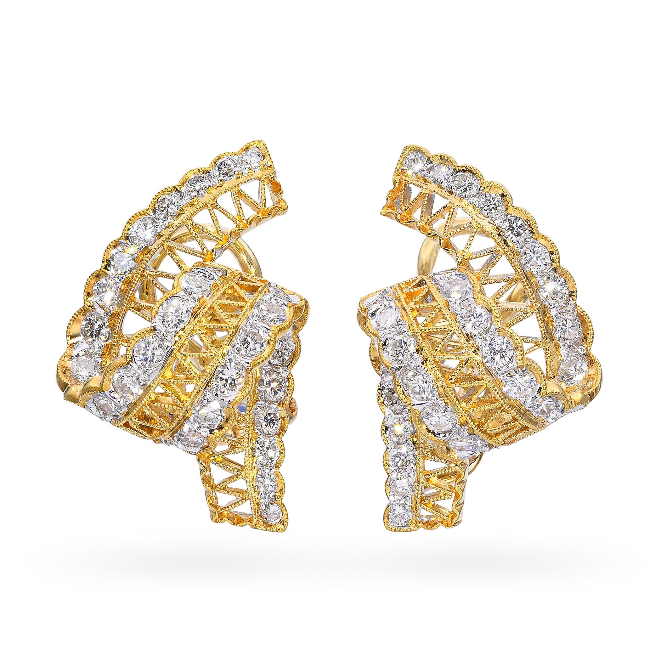 18k Yellow Gold 1.48tcw Diamond Ribbon Earrings